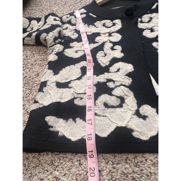 Heather B Sweater Womens PM Black Wool Blend Artsy Cardigan Open Front Snap Top - Picture 5 of 5